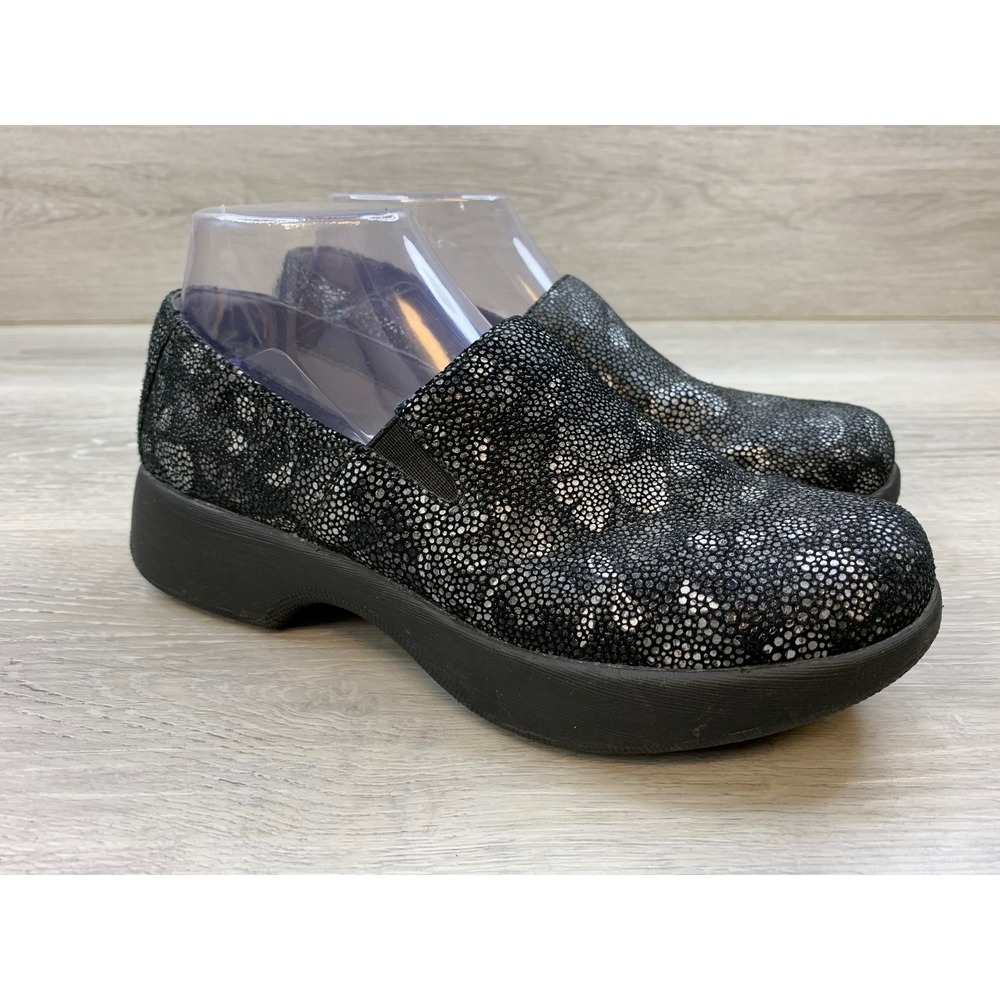 Dansko XP 2.0 Black Metallic Floral Stingray Slip On Clogs 38 Women's 7.5-8